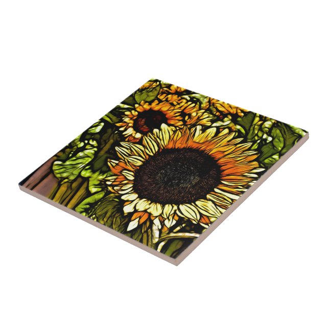 impressionism painting country yellow sunflower ceramic tile (Side)