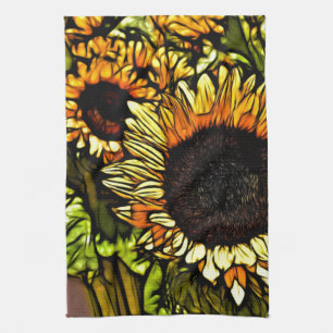 impressionism painting country yellow sunflower tea towel