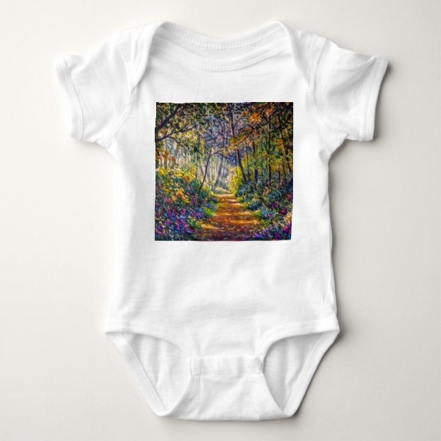 Impressionism Path: Sunny Forest Watercolor Baby Bodysuit (Front)