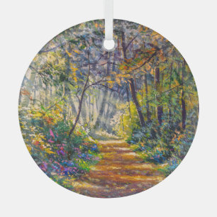 Impressionism Path: Sunny Forest Watercolor Glass Tree Decoration