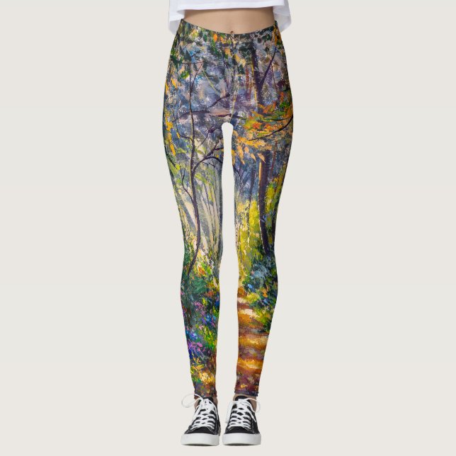 Impressionism Path: Sunny Forest Watercolor Leggings (Front)