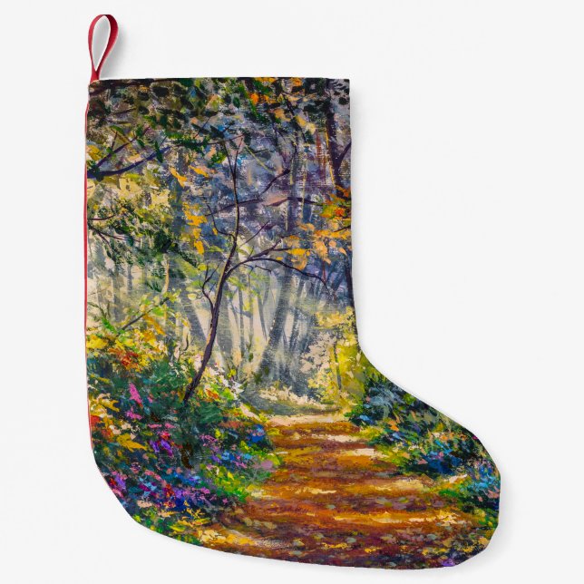 Impressionism Path: Sunny Forest Watercolor Small Christmas Stocking (Front)