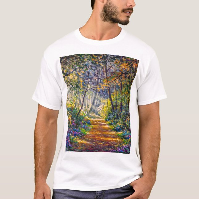 Impressionism Path: Sunny Forest Watercolor T-Shirt (Front)