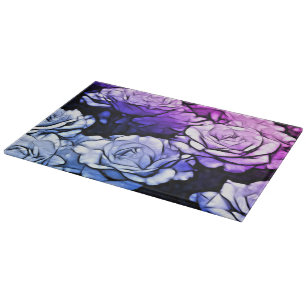 impressionism Shabby Chic Blue Purple Rose Cutting Board