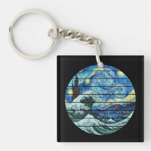 IMPRESSIONISM STARRY NIGHT WAVE OF KANAGAWA ART KEY RING