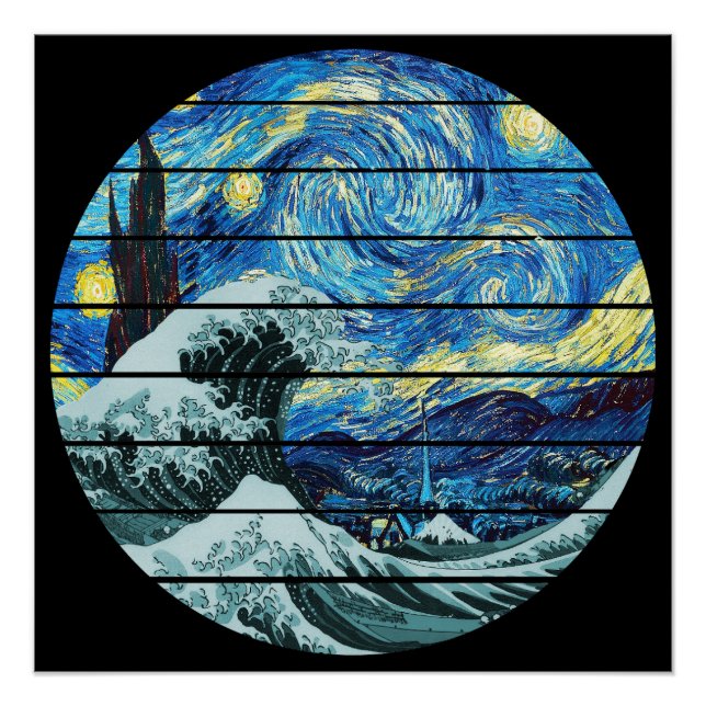 IMPRESSIONISM STARRY NIGHT WAVE OF KANAGAWA ART POSTER (Front)