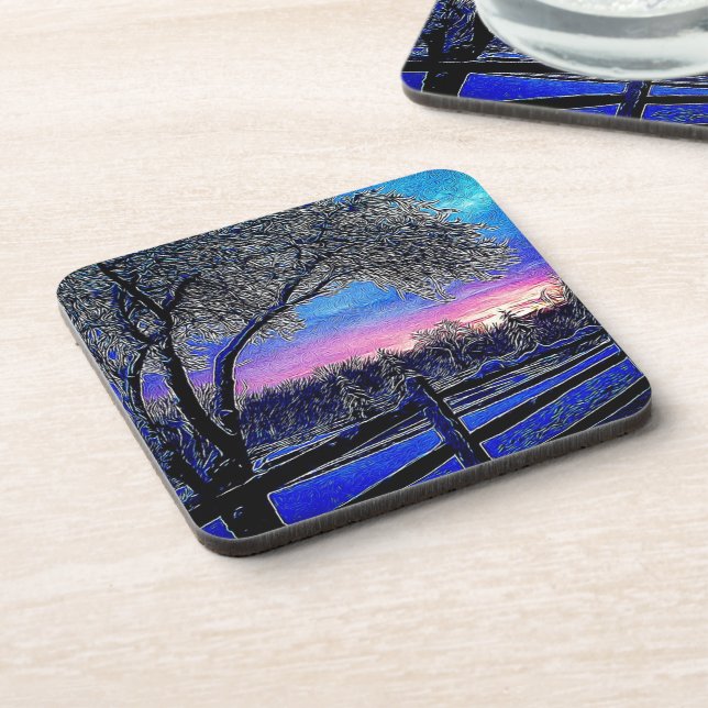 impressionism sunrise landscape winter trees coaster (Left Side)