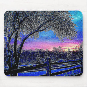 impressionism sunrise landscape winter trees mouse pad