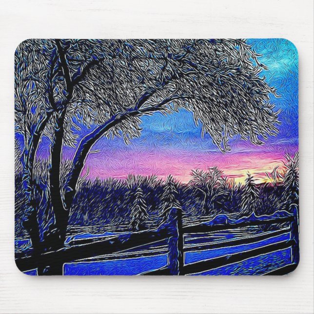 impressionism sunrise landscape winter trees mouse pad (Front)