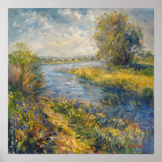 Impressionist A I Painting Springtime by River Poster (Front)