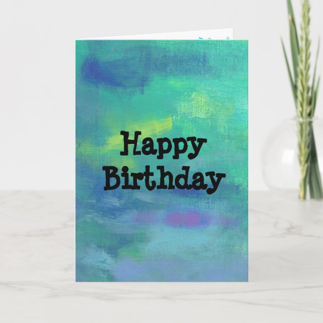Impressionist Abstract in Green and Blue Birthday Card (Front)