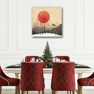 Impressionist Art Setting Sun Mountains Trees Poster