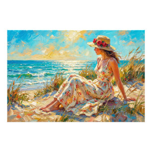 Impressionist Beach Lady Oil Painting – Summer Photo Print