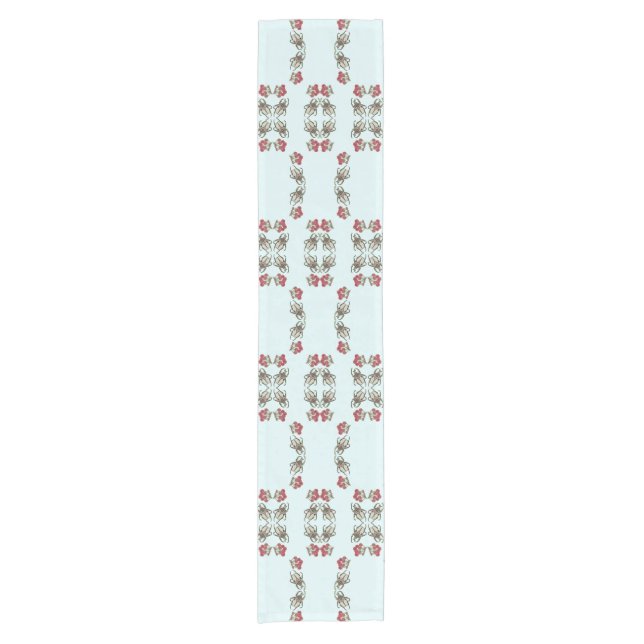 Impressionist Beetle & Cherry Watercolor Pattern Short Table Runner (Front)