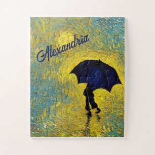Impressionist Blue Child Umbrella Yellow Landscape Jigsaw Puzzle