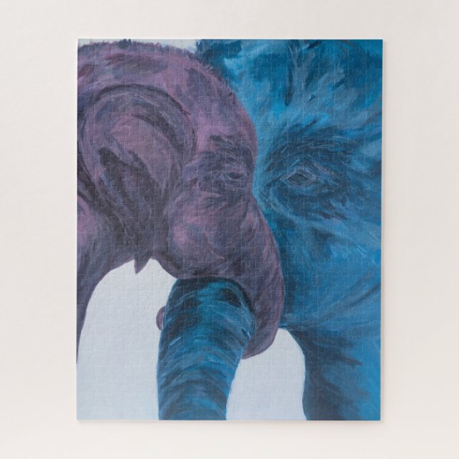 Impressionist Blue Purple Elephants Puzzle (Vertical)