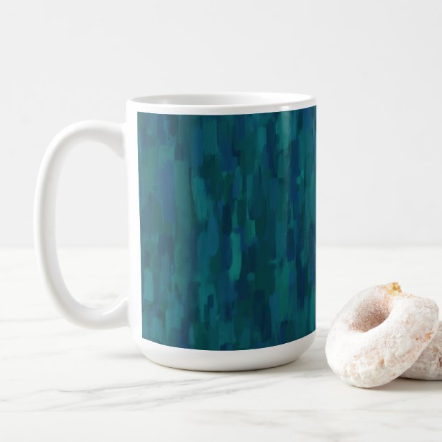 Impressionist Brush Strokes, Navy, Teal, Blue Coffee Mug (With Donut)