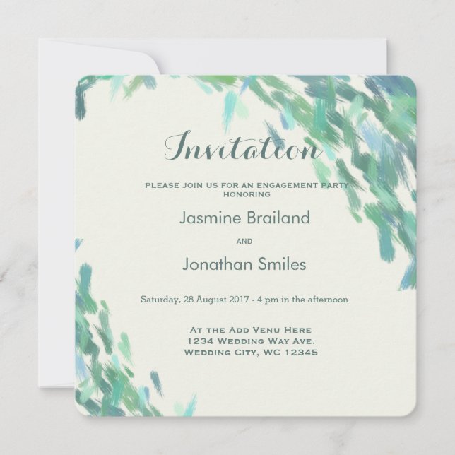 Impressionist brush strokes sea modern wedding invitation (Front)