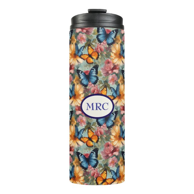 Impressionist Butterflies and Flowers Thermal Tumbler (Front)