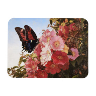 Impressionist Butterfly and Pink Flowers Magnet