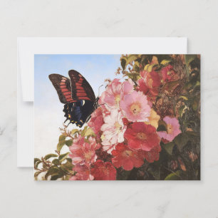 Impressionist Butterfly and Pink Flowers Postcard