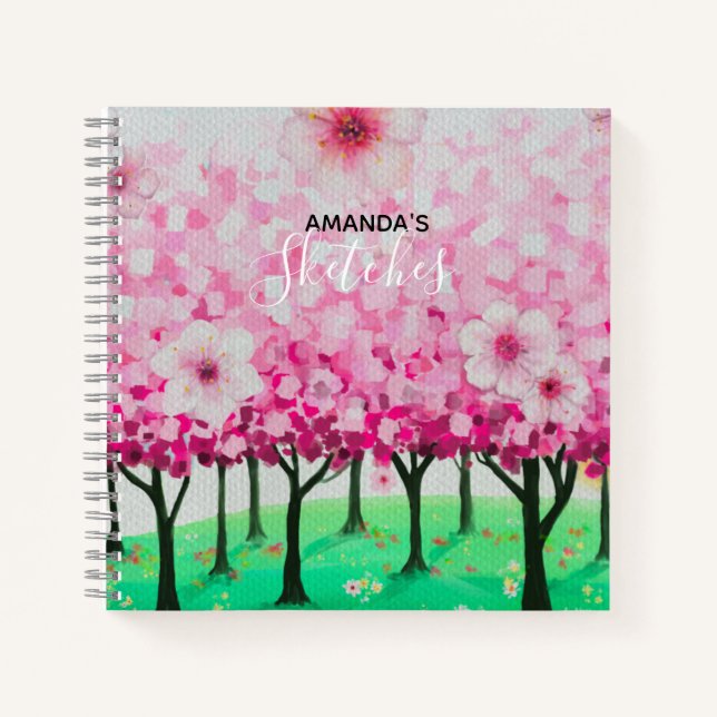 Impressionist cherry blossoms personalised notebook (Front)