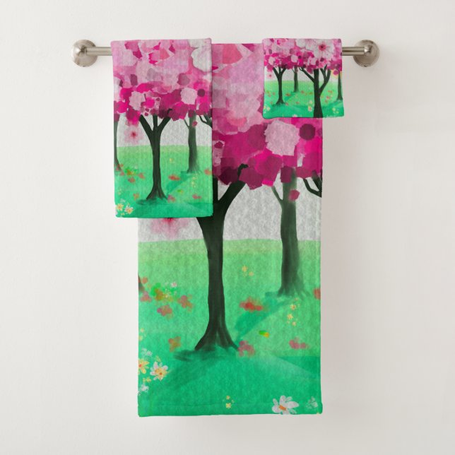 Impressionist cherry blossoms  shower curtain bath towel set (Insitu)