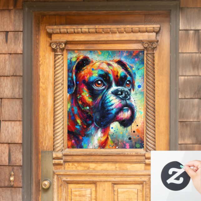 Impressionist Colourful Pop Art Boxer Dog Painting (Home Door)