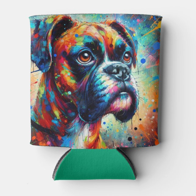 Impressionist Colourful Pop Art Boxer Dog Painting Can Cooler (Front)