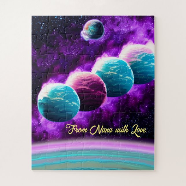 Impressionist Cosmic Turquoise and Purple Universe Jigsaw Puzzle (Vertical)