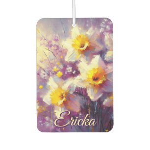 Impressionist Daffodil Floral Purple Personalised Car Air Freshener