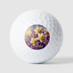 Impressionist Daffodil Floral Purple Personalised Golf Balls
