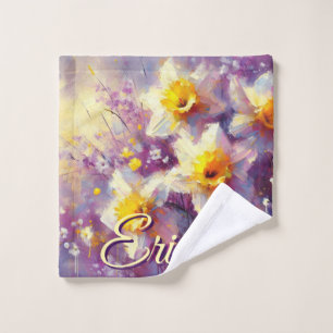 Impressionist Daffodil Floral Purple Personalised Wash Cloth