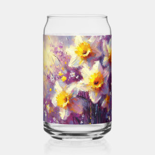 Impressionist Daffodil Floral Purple Yellow Art Can Glass