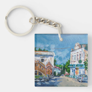 Impressionist European Townscape Acrylic Keychain 