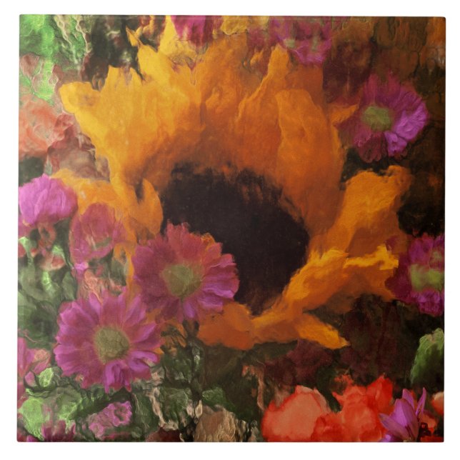 Impressionist Floral Bouquet Ceramic Tile (Front)