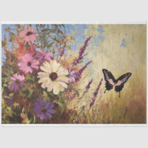 Impressionist Flowers and Butterfly Decoupage Tissue Paper