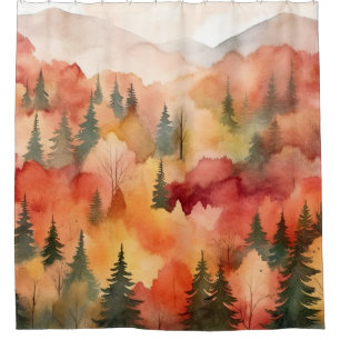 Impressionist Golden Forest Watercolor Fall Shower Curtain