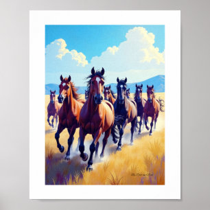 Impressionist Horse Painting   Wild Mustangs Art Poster
