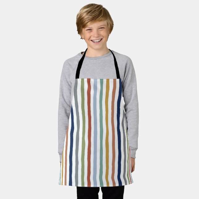 Impressionist-Inspired Colours Hand-Drawn Stripes Apron (Worn)