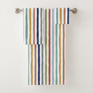 Impressionist-Inspired Colours Hand-Drawn Stripes Bath Towel Set