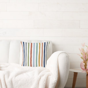 Impressionist-Inspired Colours Hand-Drawn Stripes Cushion