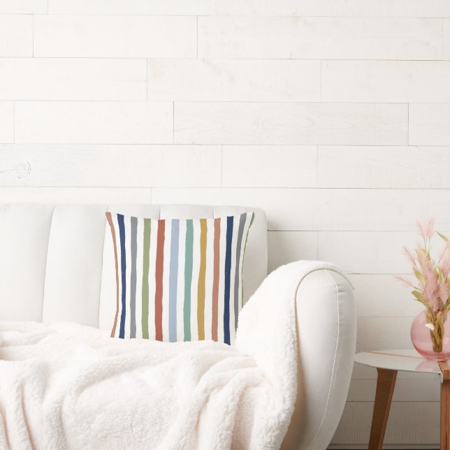 Impressionist-Inspired Colours Hand-Drawn Stripes Cushion (Couch)
