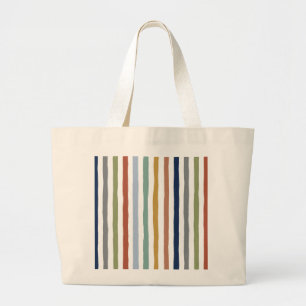 Impressionist-Inspired Colours Hand-Drawn Stripes Large Tote Bag