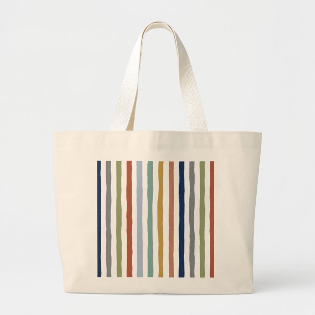 Impressionist-Inspired Colours Hand-Drawn Stripes Large Tote Bag (Front)