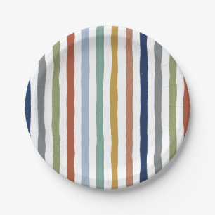 Impressionist-Inspired Colours Hand-Drawn Stripes Paper Plate