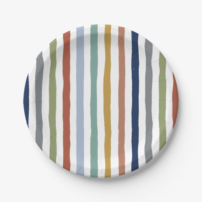 Impressionist-Inspired Colours Hand-Drawn Stripes Paper Plate (Front)