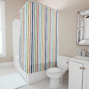 Impressionist-Inspired Colours Hand-Drawn Stripes Shower Curtain
