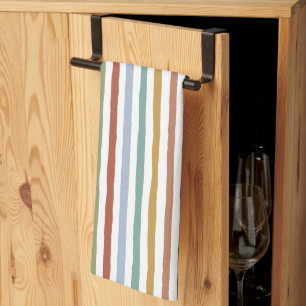 Impressionist-Inspired Colours Hand-Drawn Stripes Tea Towel
