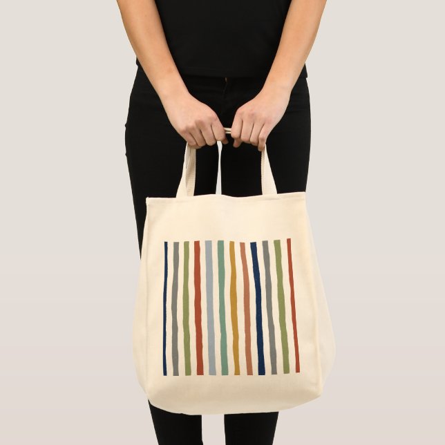Impressionist-Inspired Colours Hand-Drawn Stripes Tote Bag (Front (Product))